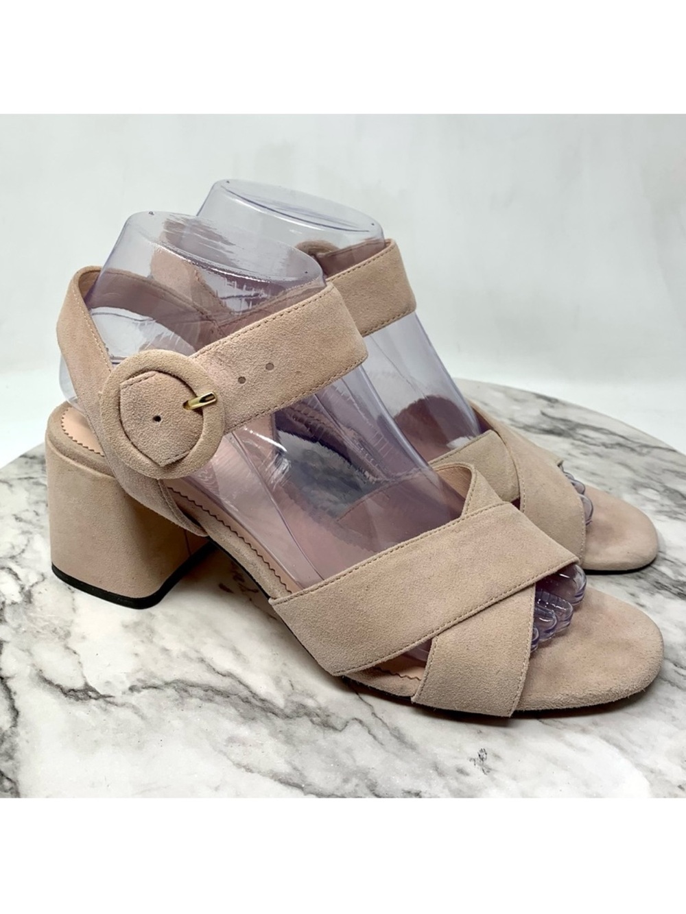 J. Crew Penny Cross Strap LT Pink Suede Block Heel Sandals 8 Balletcore Event